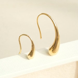 18K Solid Gold Water drop Earrings, Waterdrop Hook Earrings, Gold Drop Earrings, Small Hook Earrings