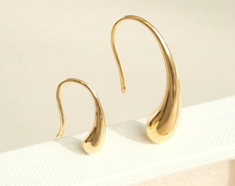 18K Solid Gold Water drop Earrings, Waterdrop Hook Earrings, Gold Drop Earrings, Small Hook Earrings
