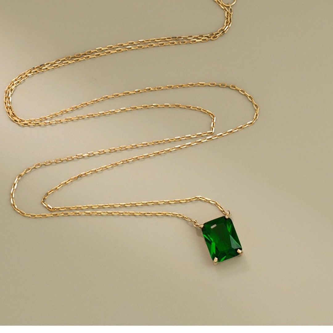 14ct Solid Gold Emerald Necklace EMERALD Gold Necklace Etsy