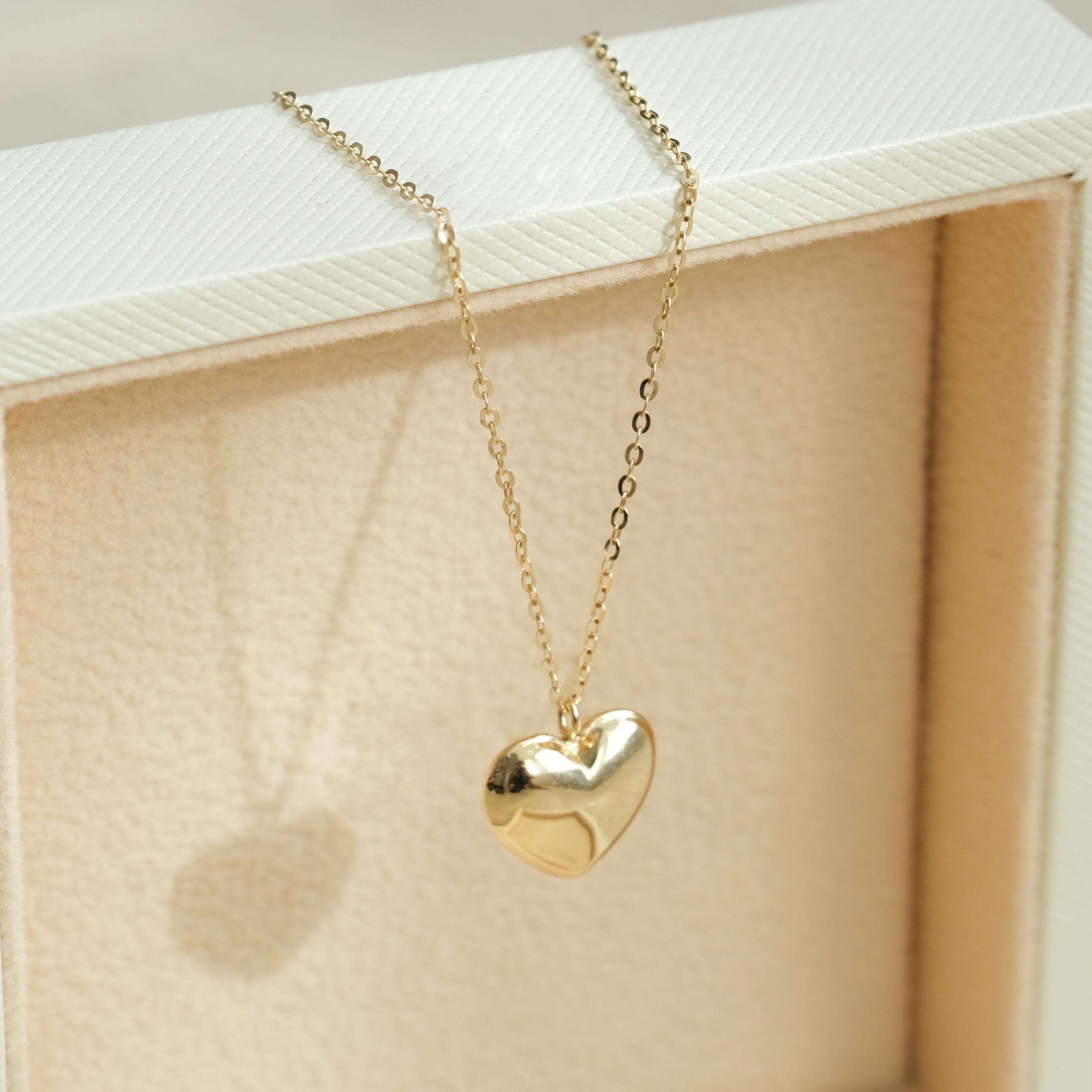 14K Solid Gold Heart Necklace, Tiny Heart Pendant, Love