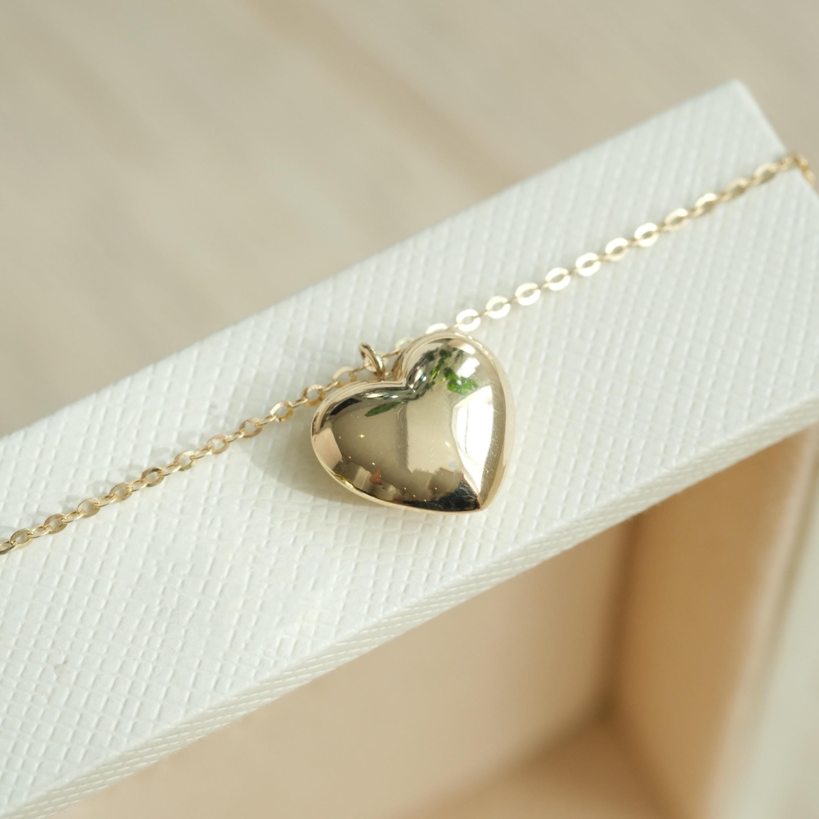【14K】(14金) Mini Heart Necklace ハートネックレス☆送関税込 14K Gold Heart Necklace, Small Heart Necklace, Mini 3D Heart