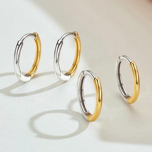 18K Solid Gold Two Tone Hoop Earrings, Gold Hoop Earring, solid gold hoop, Huggie Hoop Earrings, Sparkle Hoop Earrings,Dainty Earring