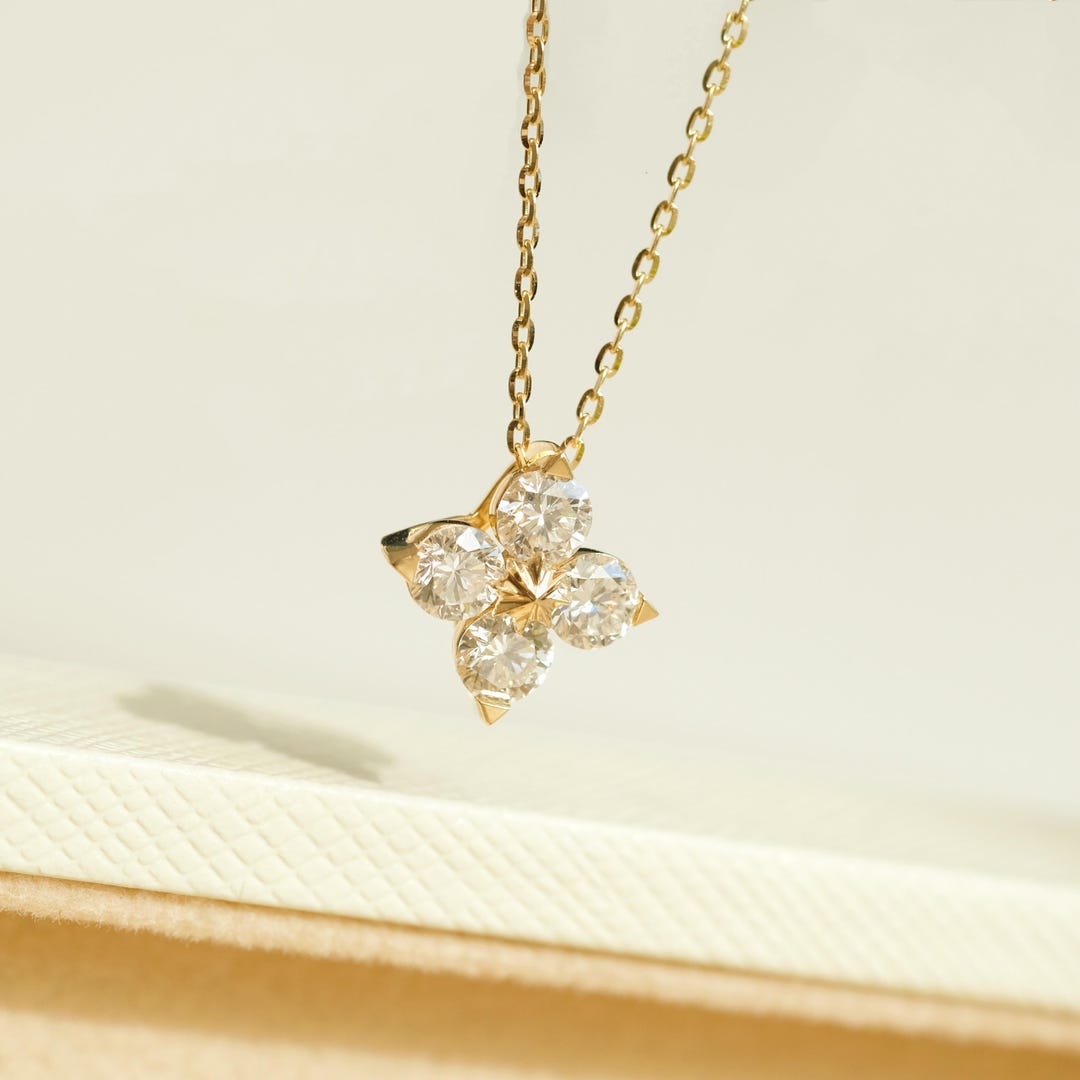 18K SOLID GOLD Clover Necklace ,dainty Clover Station Necklace ...