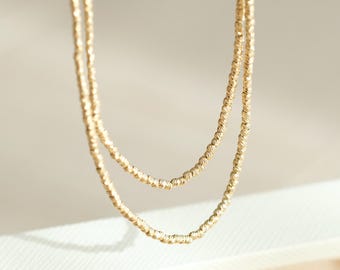 1,5 mm 18K Solid Gold Winzige Gold Disc Halskette, kleine Perlen Gold Halskette, Solid Gold Disc Halskette, Feine Punkte Halskette, winzige Perlen Halsband