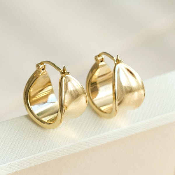 18k solid gold Thick Chubby Huggie Earrings, big ball earrings, Wavy Statement Hoops,  Melted Gold Earrings,Thick Huggies, Half Dome Earring