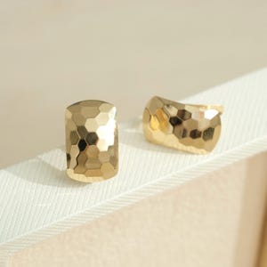18K Solid Gold Hoop Earrings, Gold Hoop Earring, Honeycomb studs, Honeycomb hoops,  Facet Earring