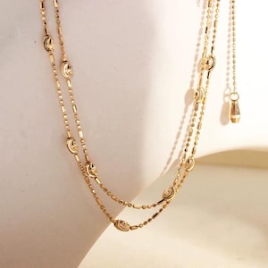 18K Solid Gold Tiny Gold Disc Necklace, Small Beads Gold Necklace, solid Gold Disc Necklace, Τiny Dots Necklace, tiny beads choker