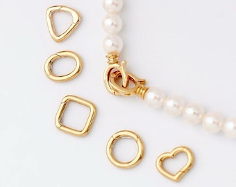 18K solid gold Connector Clasp, Charm Push Closure,  Necklace Clasp, Charm Holder, Pendant Connector Ring,Enhancer Hoop Lock For Charms