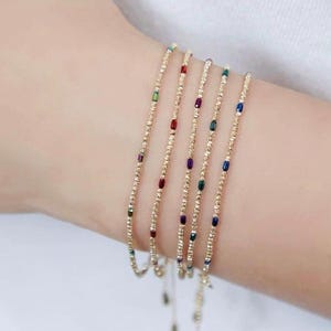 Pulsera de oro macizo de 18 quilates con cuentas de piedras rojas, verdes, azules, moradas y negras, pulsera de piedras preciosas multicolor, pulsera arcoíris de oro macizo