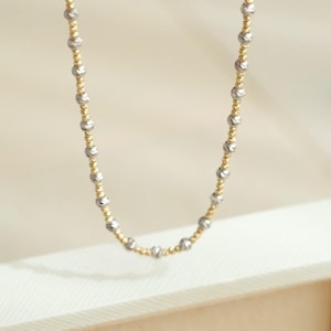 18K Solid Gold Beads Necklace with stones, Multicolour Gemstone Necklace, Solid Gold Rainbow Necklace