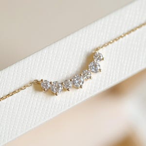 18K Solid Gold Diamond Bar Necklace / Diamond Smile Necklace for Everyday Wear / Minimalist Delicate Gold Bar Necklace / Curved Bar Necklace
