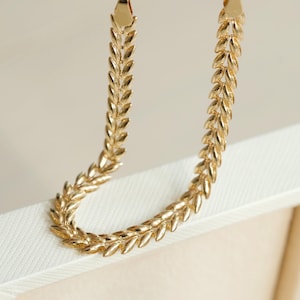 18K Solid Gold Wheat Bracelet, Vintage Mesh Bracelet Gold, Link Chain Bracelet, Solid Gold Leaf Bracelet