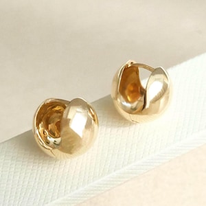 18K solid gold Thick Chubby Huggie Earrings, big ball earrings, chunky ball hoop, Basic Statement Earrings, Thick Huggies, Bold Earrings