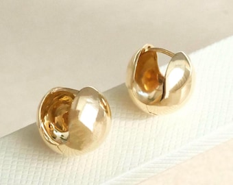 18K solid gold Thick Chubby Huggie Earrings, big ball earrings, chunky ball hoop, Basic Statement Earrings, Thick Huggies, Bold Earrings