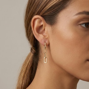 14k Solid gold Long Link Chain Earrings, Chain Earrings, solid gold link earrings, chunky link earrings, statement earrings