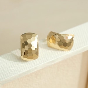 18K Solid Gold Hoop Earrings, Gold Hoop Earring, Honeycomb Studs