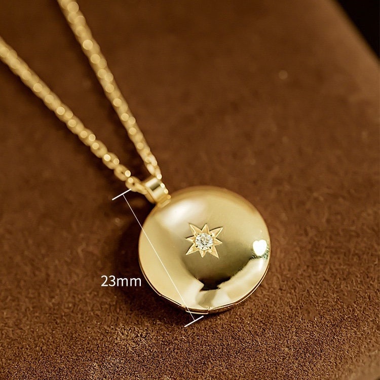 14K/18K Solid Gold Locket Necklace North Star Locket Charm Etsy