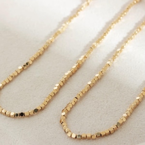 1.3mm 18K Solid Gold Beads Necklace, Small Beads Gold Necklace, solid Gold Disc Necklace, Τiny Dots Necklace, Square Beads Necklace