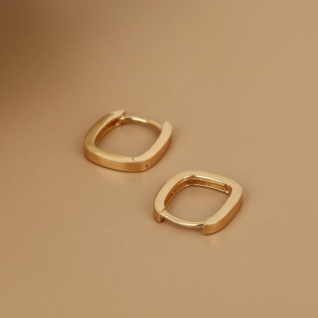 14K Solid Gold Hoop Earrings, Gold Hoop Earring, Solid Gold Hoop, Huggie Hoop Earrings, Square