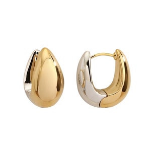 18K Solid Gold Two Tone Hoop Earrings, Large Ball Earring, Chunky Gold hoop, Large Hoop Earrings, Sparkle Hoop Earring