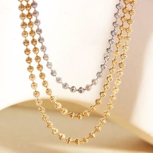 2.5mm 18K Solid Gold Tiny Gold Disc Necklace, Small Beads Gold Necklace, solid Gold Disc Necklace, Τiny Dots Necklace, Square Beads Necklace