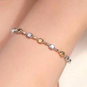 18K MASSIEF GOUD tweekleurige kralenarmband, massief gouden stapelarmband, sierlijke schakelarmband, goudlaagarmband, gouden kralenarmband