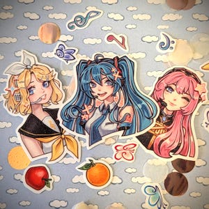 Ensemble d&#39;autocollants en vinyle faits main Vocaloid - Hatsune Miku | Megurine Luka | Kagamine Rin !