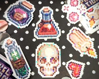 Pixel Potions | Vinylklistermärkesset med konstnär | Klistermärken med Gamer Fantasy RPG-tema!