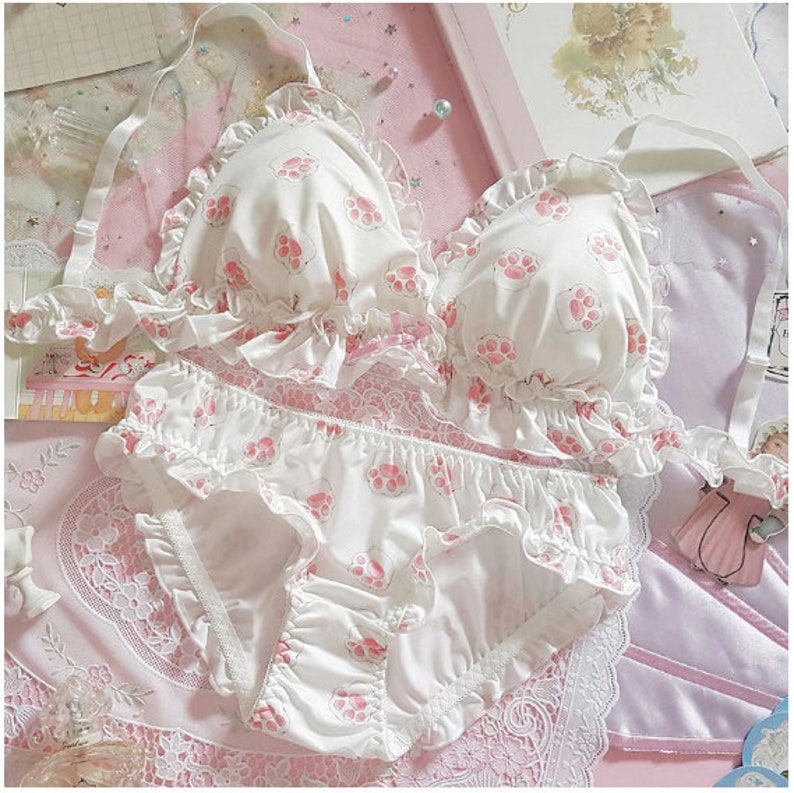 Kawaii Neko Cat Paw-Print Bra/Panty Lingerie Set | Etsy