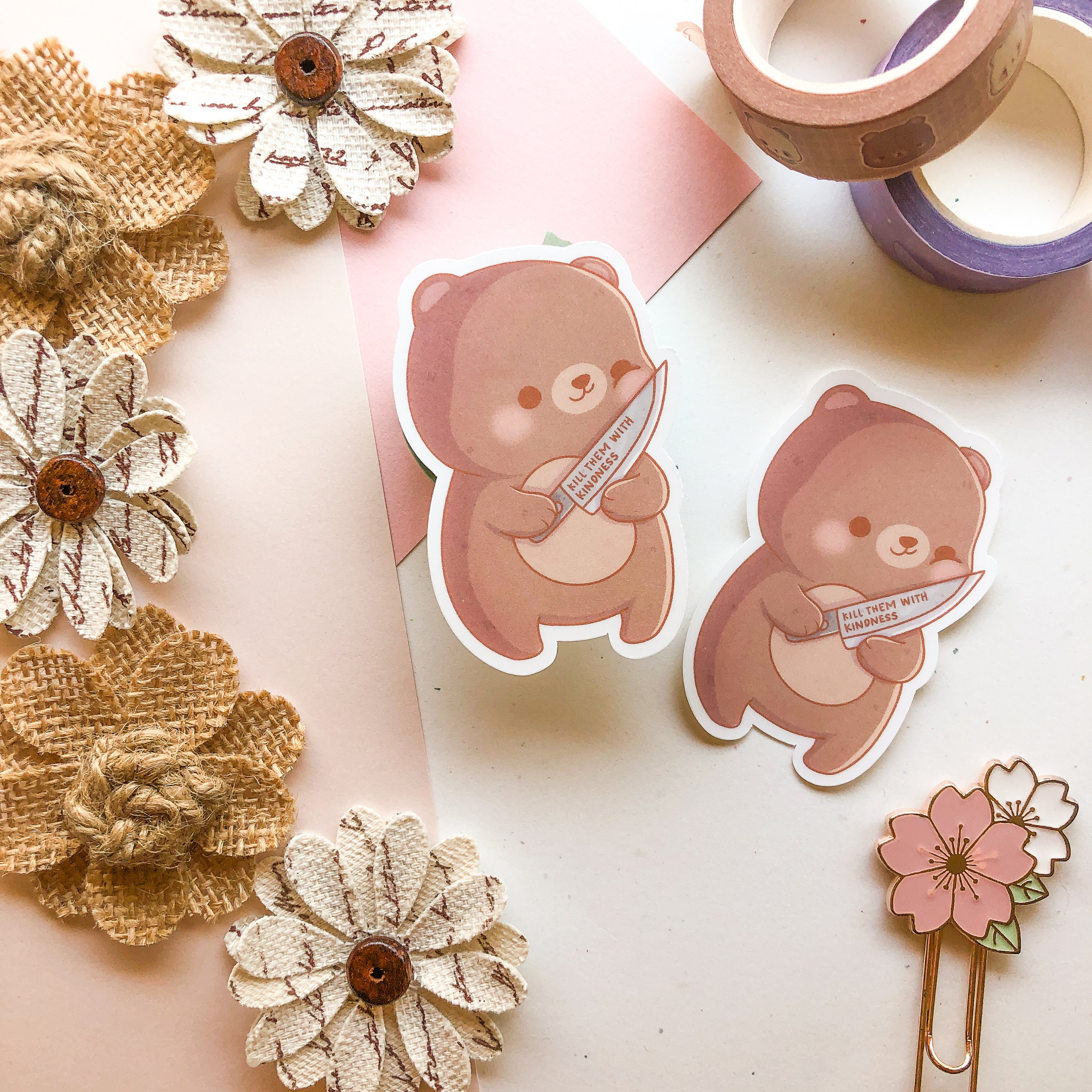 Kill 'em with kindness Stabby Bear Weatherproof Sticker | Planner…