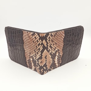 Carteira bifold de couro exótico, carteira de jacaré americano/python, porta-cartão de bolso frontal minimalista feito à mão de luxo personalizado, presente para ele