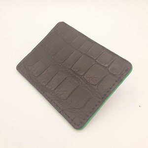 Billetera minimalista de cuero exótico con bolsillo frontal delgado, billetera plegable, tarjetero para tarjetas de crédito, débito, identificación, pase, idea de regalo de viaje de lujo hecha a mano