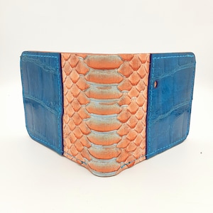 Carteira bifold de couro exótico, carteira de jacaré americano/python, porta-cartão de bolso frontal minimalista feito à mão de luxo personalizado, presente para ele