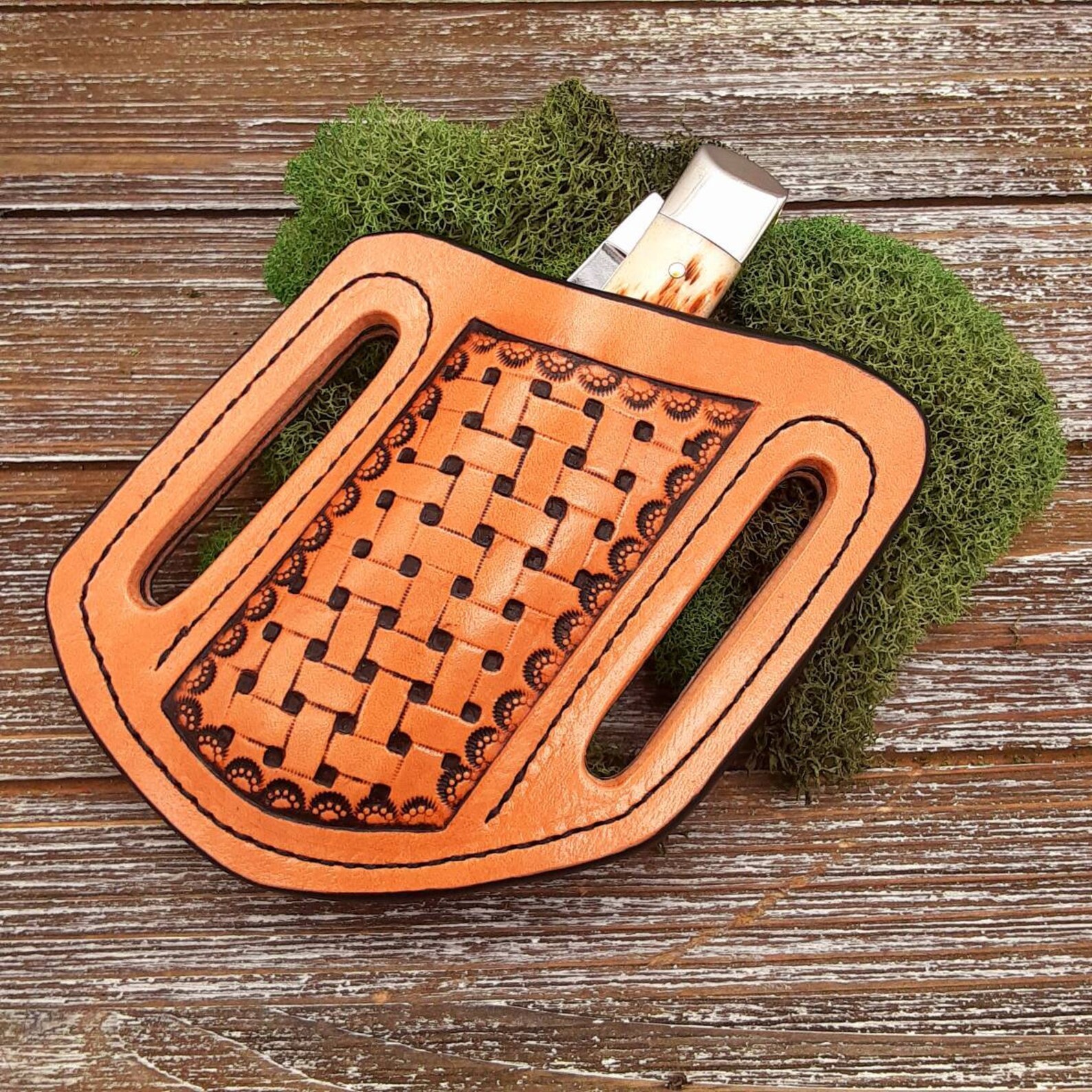 Belt Knife Sheath Knife Holder Hand Tooled Leather Etsy