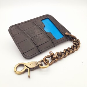 エキゾチックレザー バイカー ミニマリスト ウォレット 真鍮金具付き アメリカンアリゲーター 二つ折り札入れ フロントポケット クレジット デビット ID バッジ パスホルダー