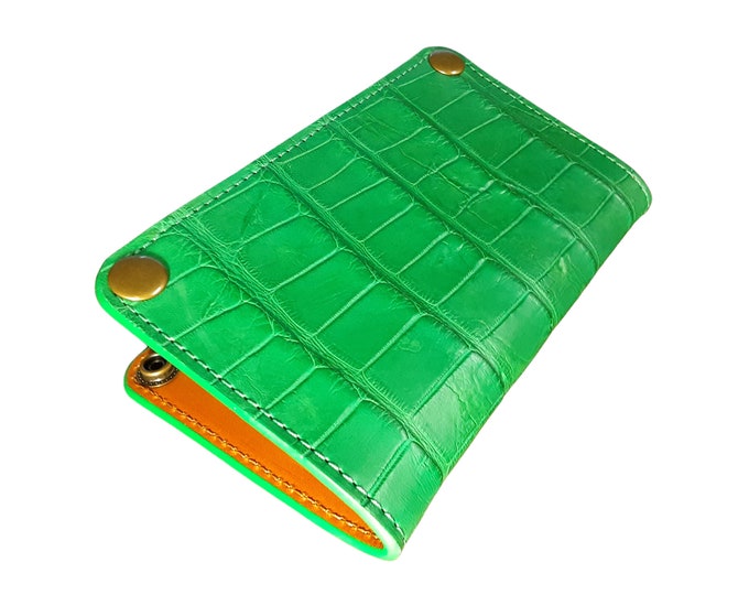 Featured listing image: American Alligator Passport / Field Notes Holder, Handmade Genuine Exotic Leather Bifold Billfold Wallet, Travel Accessories Gift for Him