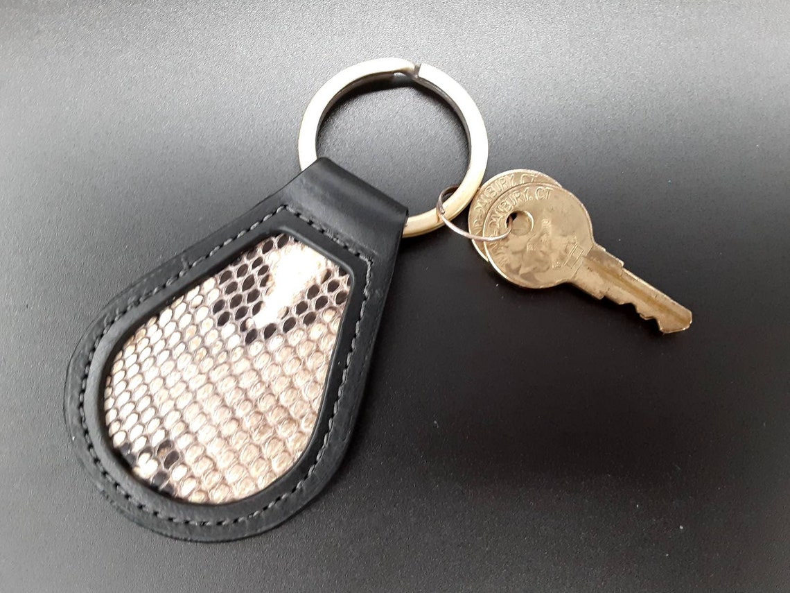 Leather Keychain Python Inlay Keyring Key Chain Etsy