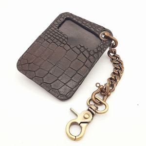 Cartera minimalista de motociclista de cuero exótico con herrajes de latón American Alligator Bifold Billfold Bolsillo frontal Crédito Débito ID Insignia Titular del pase