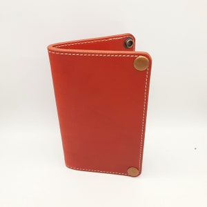 Porta-passaporte de couro ou porta-notas de campo com botões de latão - dobra dupla com bolso frontal carteira minimalista, acessórios de viagem de negócios, presentes