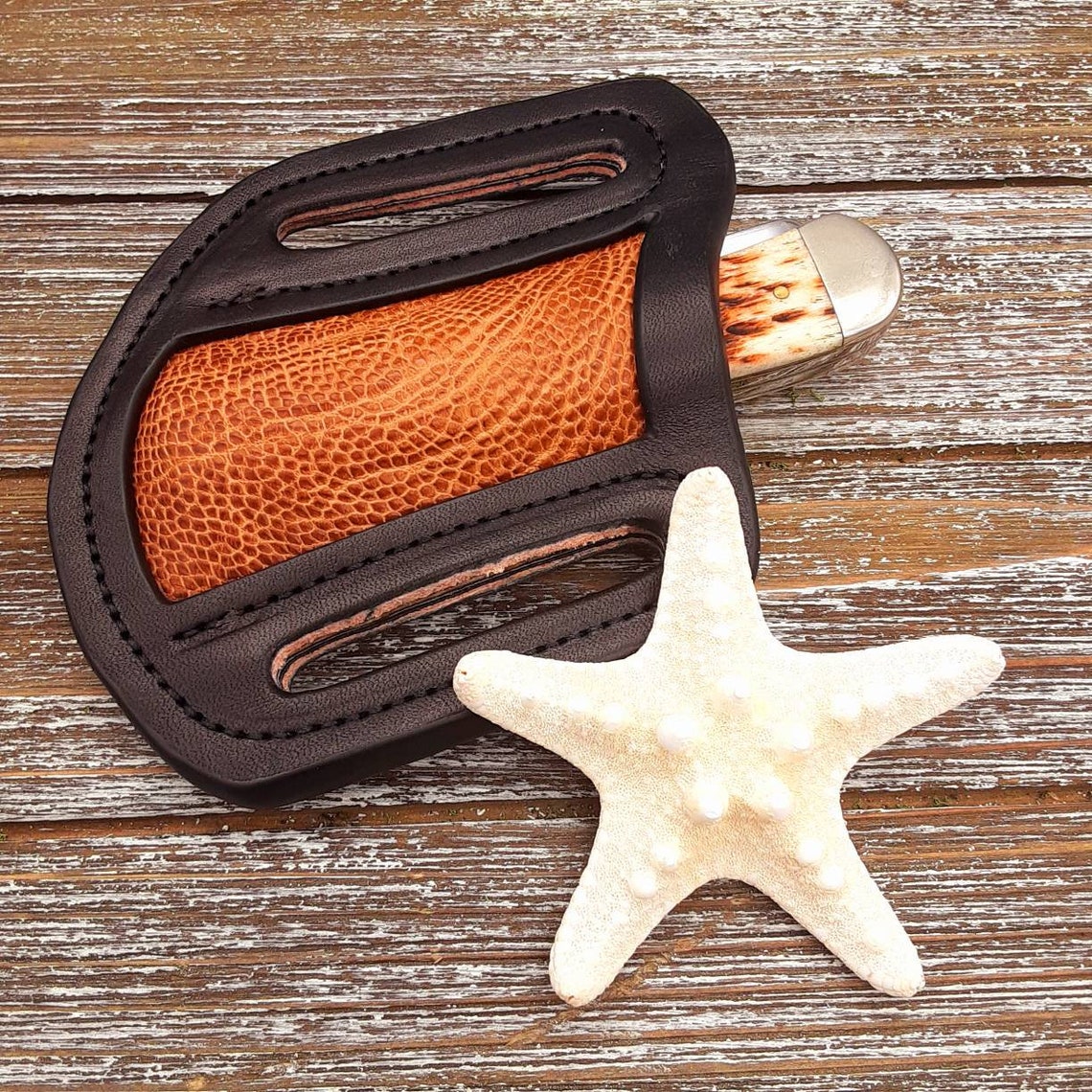 Custom Leather Knife Sheath Exotic Ostrich Inlay Etsy