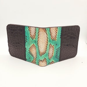 Carteira bifold de couro exótico, carteira de jacaré americano/python, porta-cartão de bolso frontal minimalista feito à mão de luxo personalizado, presente para ele