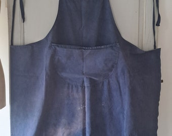 Tablier de jardinière en coton bleu vintage traditionnel français
