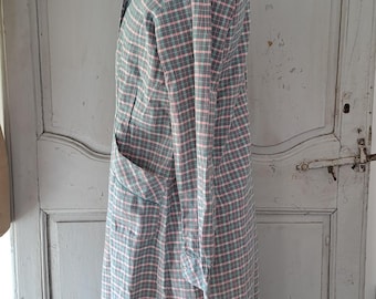 Vintage French Check Cotton Workdress Overall