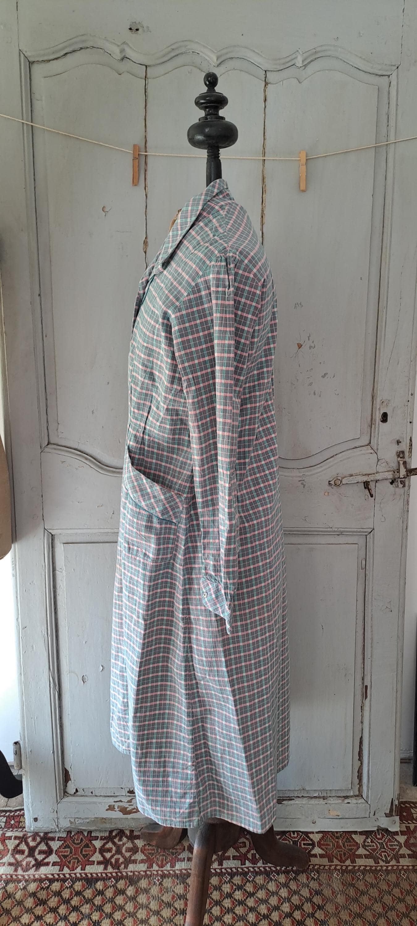 Vintage French Check Cotton Workdress Overall