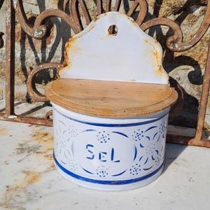 Vintage French Enamel Salt Pot