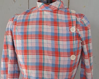 Vintage French Check Cotton Workdress Overall