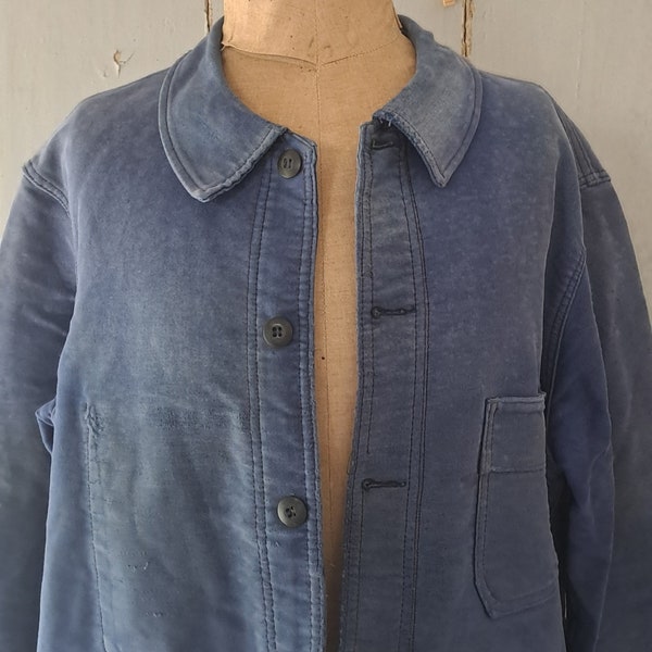 Vintage French Blue Mont St Michel moleskin jacket XL