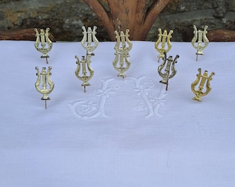 10 French Antique Pressed Metal Lyre Pins