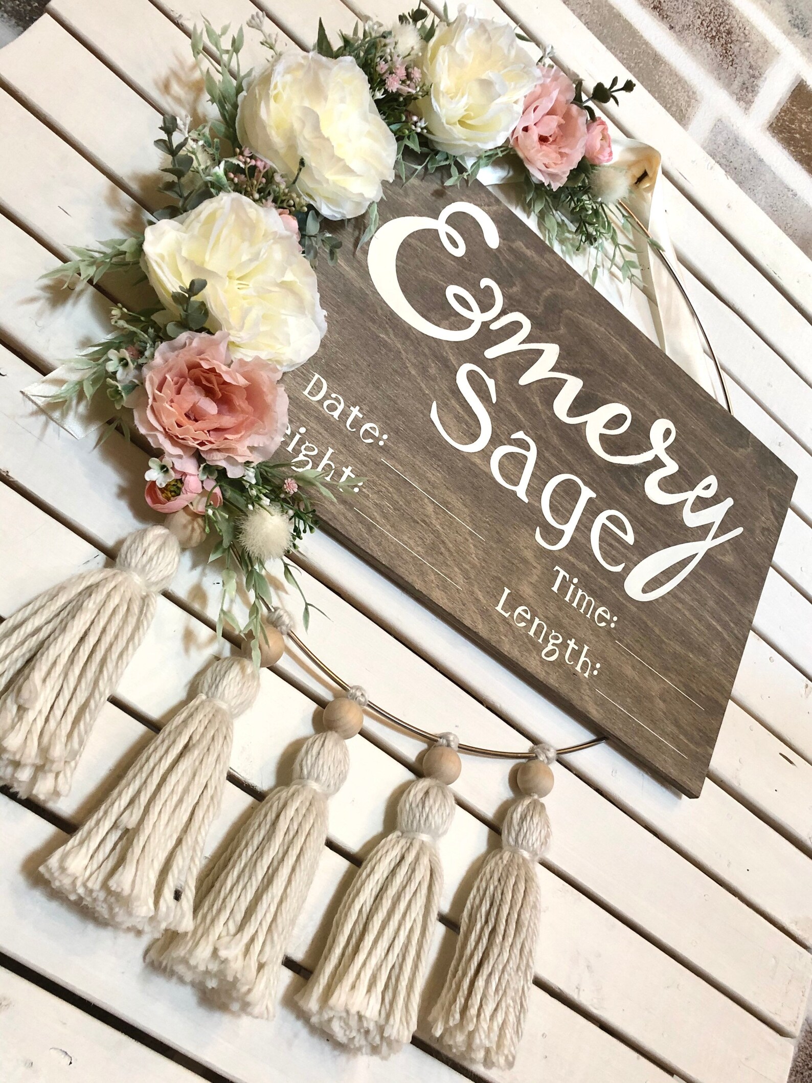 Large Baby girl door hanger /Floral nursery name sign / pink Etsy