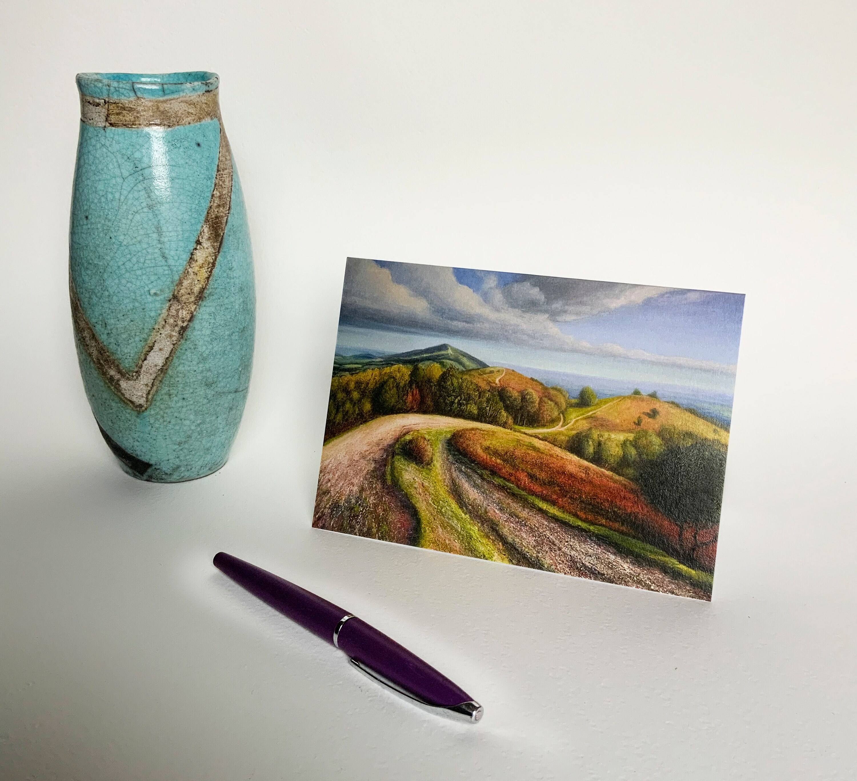 Landscape Art greetings cards, original paintings, Malvern Hills, Ivan